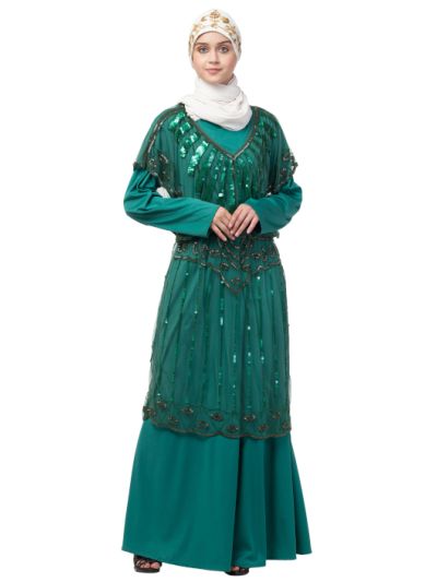 Two Piece Butterfly Sleeve Fully Beaded Abaya