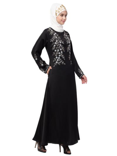 Front & Sleeve Hand Embroidered Party Abaya