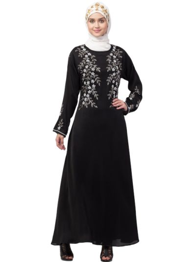 Front & Sleeve Hand Embroidered Party Abaya