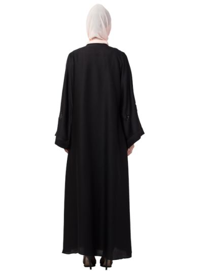 Front Open Pleated Embroidered Abaya