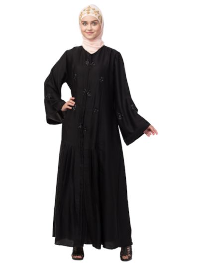 Front Open Pleated Embroidered Abaya