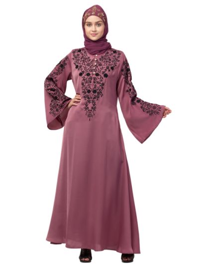 Neck & Sleeve Resham Embroidered A line Party Abaya