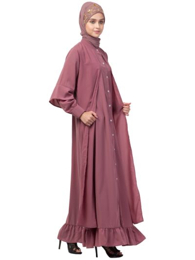 Extra Jacket & Frill at Bottom Front Open Abaya