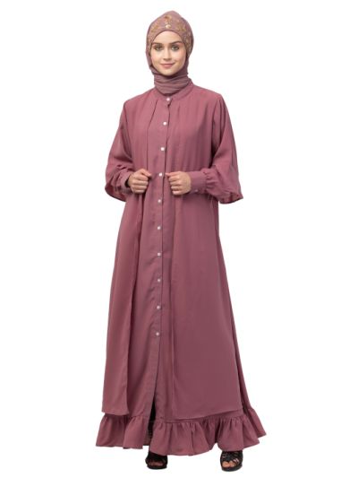 Extra Jacket & Frill at Bottom Front Open Abaya