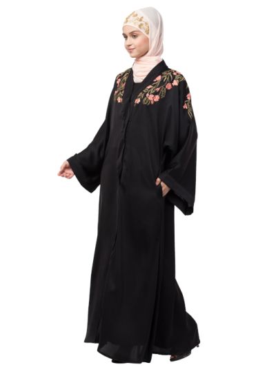 Front to Back Resham Embroidery Front Open Abaya