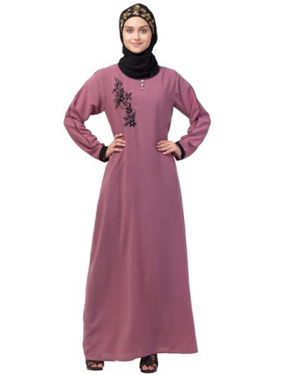 Side Embroidery Contrast Piping Abaya