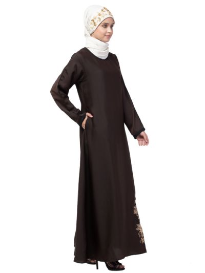 Bottom Embroidery Contrast Piping Abaya