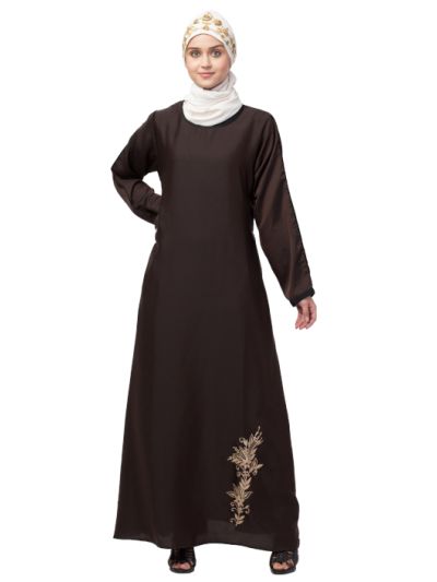Bottom Embroidery Contrast Piping Abaya