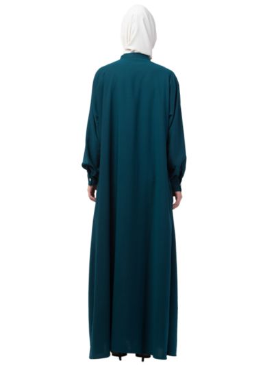 Front Open Side Embroidery Contrast Button Abaya
