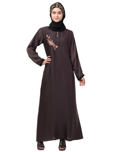 Side Embroidery Contrast Piping Abaya