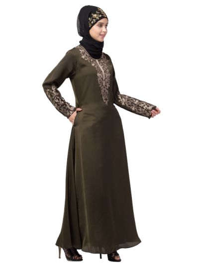 Front & Sleeve Resham Embroidered A line Abaya