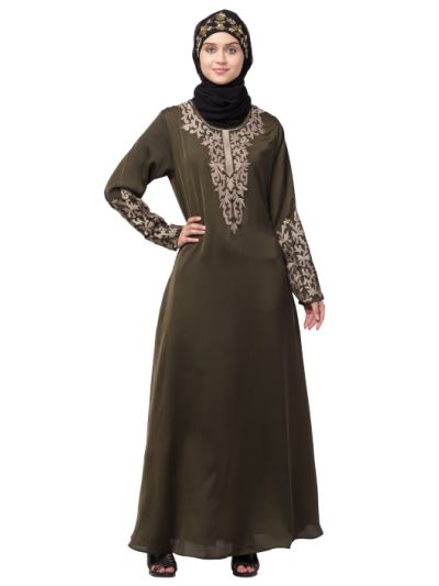 Front & Sleeve Resham Embroidered A line Abaya