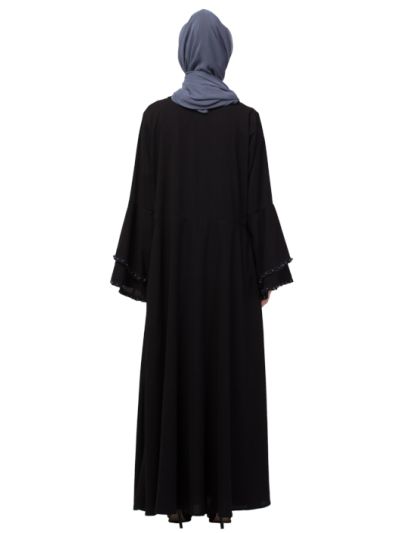 Pleats & Beads With Bell Sleeve Abaya