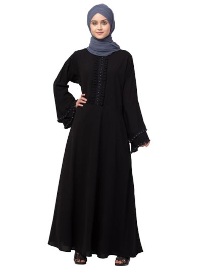 Pleats & Beads With Bell Sleeve Abaya