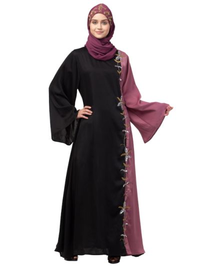 Contrast Front & Sleeve Hand Work Abaya
