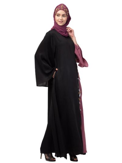 Contrast Front & Sleeve Hand Work Abaya