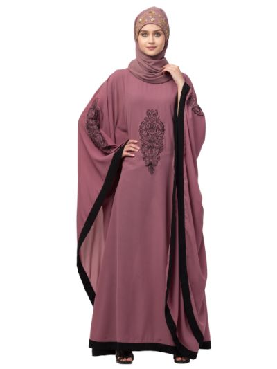 Center & Sleeve Embroidery Contrast Band Kaftan