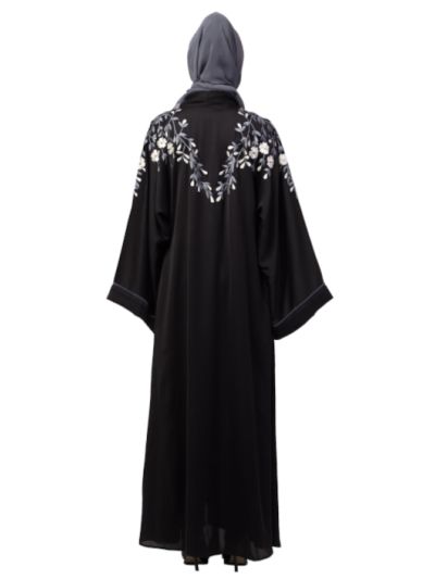 Front to Back Resham Embroidery Front Open Abaya