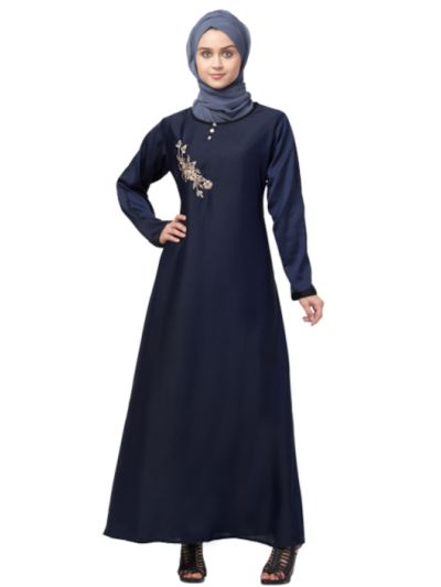 Side Embroidery Contrast Piping Abaya