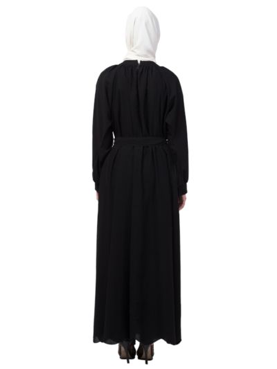 Gather at Reglan Sleeve with Belt Halter Neck Abaya
