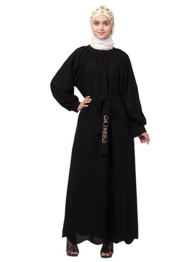 Gather at Reglan Sleeve with Belt Halter Neck Abaya