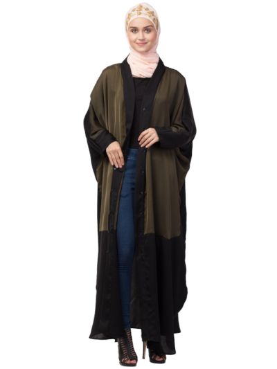 Two Colors Front Open Kaftan Cum Abaya