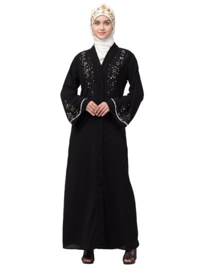 Front Open Hand Work at Both Side & Sleeve Abaya