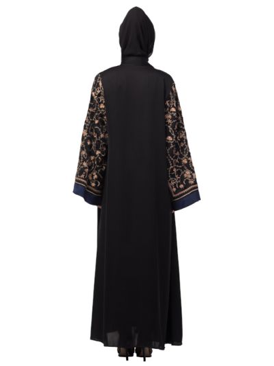 Both Sleeve Resham Embroidered Front Open Dubai Abaya