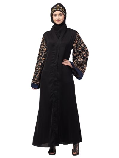 Both Sleeve Resham Embroidered Front Open Dubai Abaya