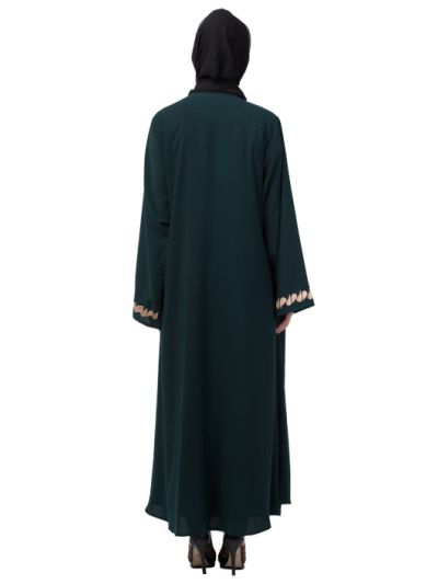 Round Neck Front & Sleeve Drop Embroidery Abaya