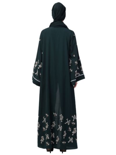 Front Open Front Back Sleeve with Hijab Embroidered Abaya Cum Kaftan