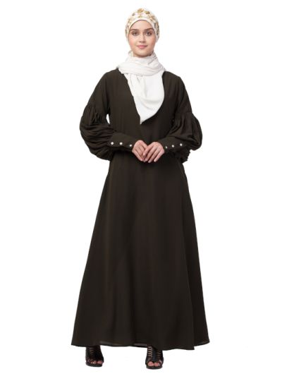 Long Cuff Full Balloon Sleeve with Belt A Line Abaya
