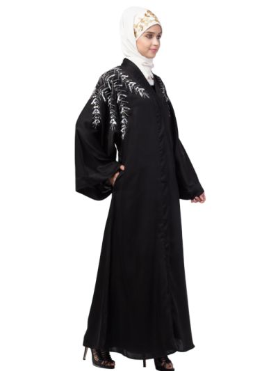 Front Back Hand Embroidered Front Open Dubai Abaya