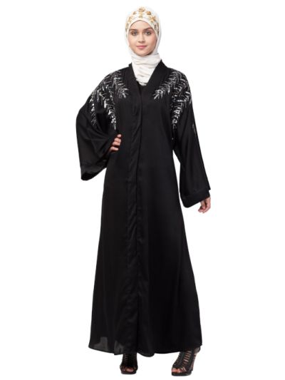 Front Back Hand Embroidered Front Open Dubai Abaya