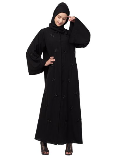 All Over Star Embroidery Bell Sleeve Abaya