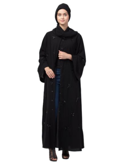All Over Star Embroidery Bell Sleeve Abaya