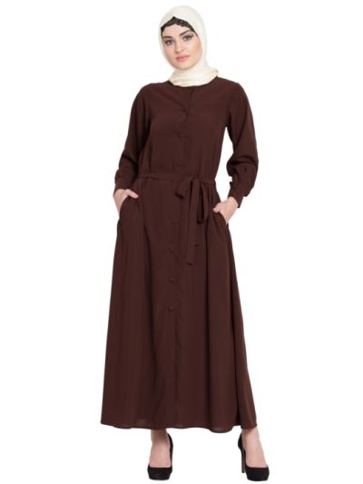 Front Open Belt Casual Abaya