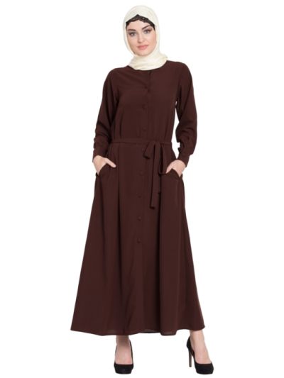Front Open Belt Casual Abaya
