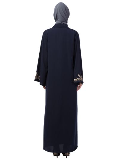 One Side & Sleeve Resham Embroidery Front Open Abaya