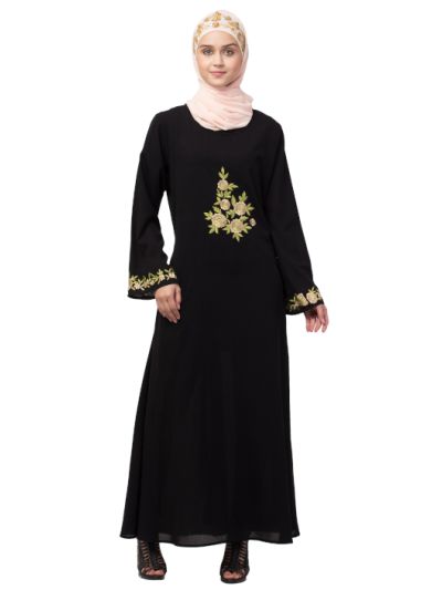 Front & Sleeve Embroidery A Line Abaya