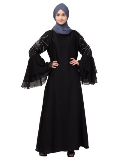 3 Bell Sleeve Embroidered Abaya