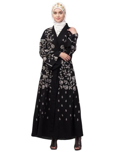 Full Zari Embroidered Front Open Part Abaya