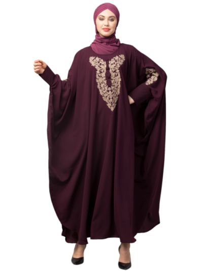 Neck & Sleeve Embroidery With Cuff Free Size Kaftan