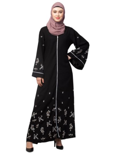 Front Open Front & Sleeve Embroidered Abaya Cum Kaftan