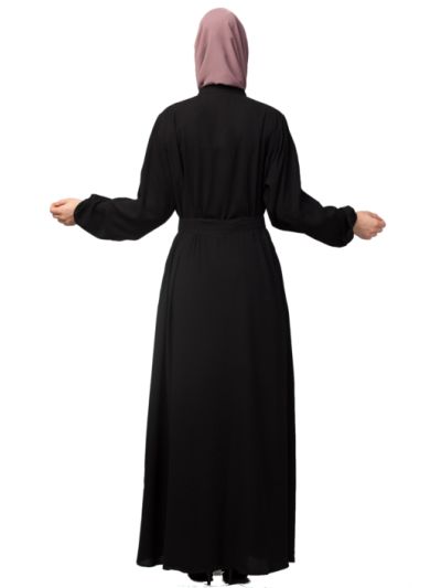 Front Open With Belt & Elastic At Cuff Casual Abaya