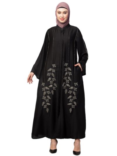 Bell Sleeve Hand Embroidered Front Open Abaya