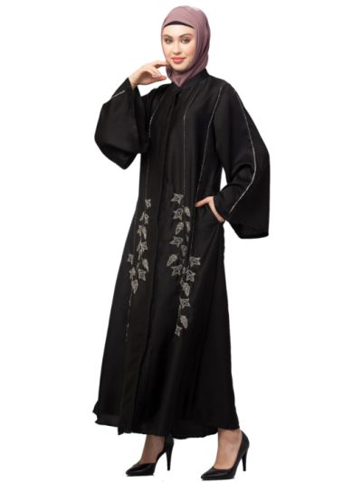 Bell Sleeve Hand Embroidered Front Open Abaya