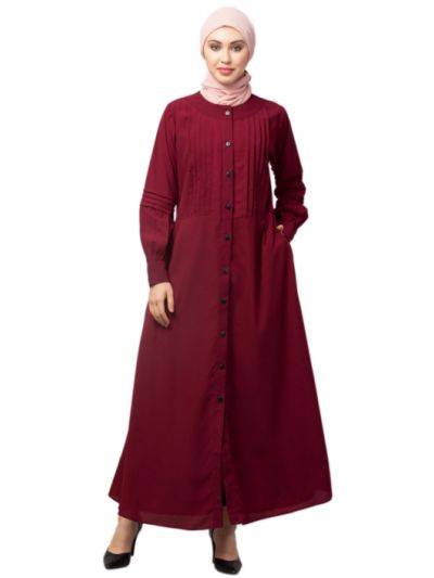 Pleats At Front & Sleeve Front Open Casual Abaya