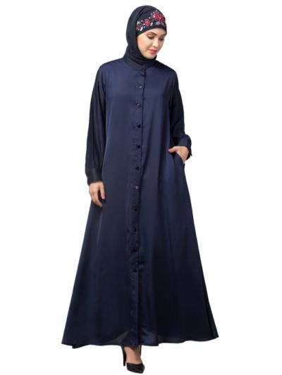 Front Open Band Colar & Cuff Daily Wear Casual Abaya