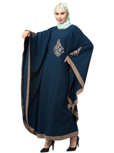 Contrast Border Front & Sleeve Embroidery Kaftan